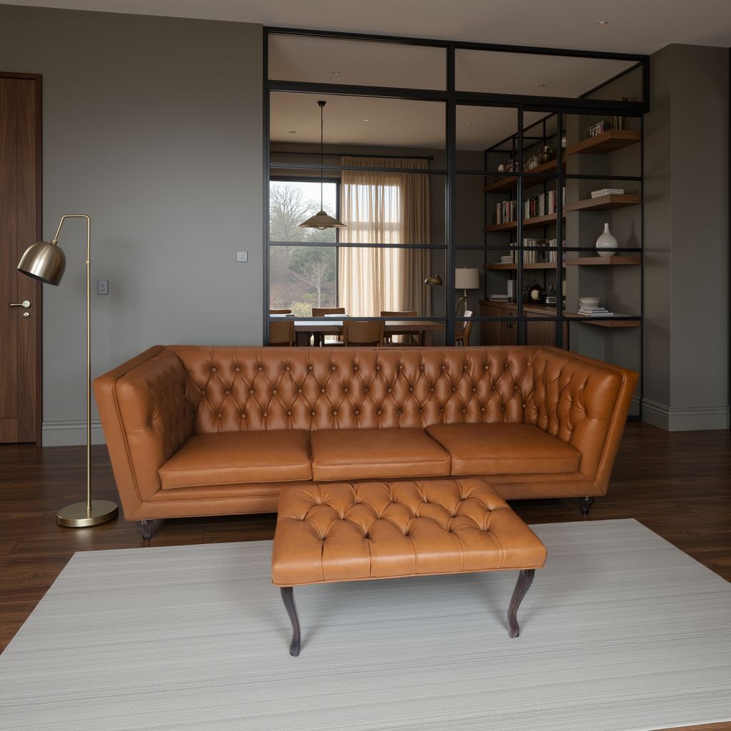 Cognac Leather Chesterfield Set